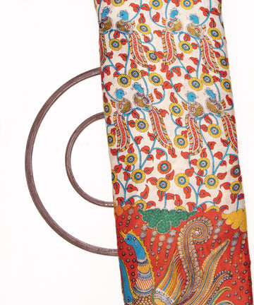 Off White Colour Traditional Print Bamberg Satin Fabric